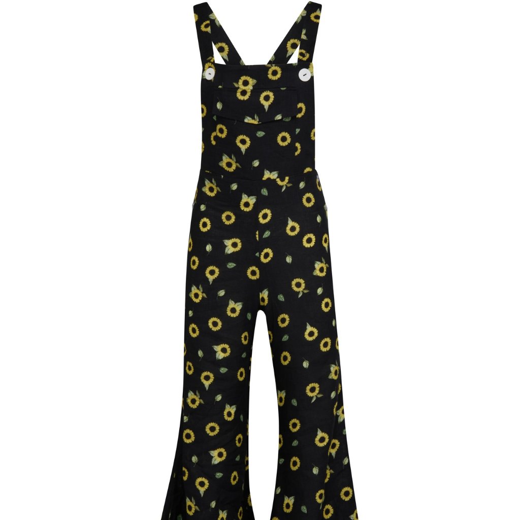 Sleeper Baccara Linen Sunflower Flare Leg Jumpsuit